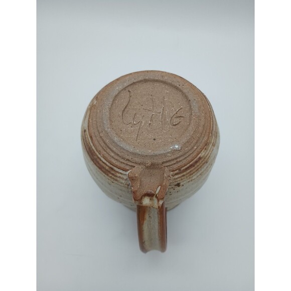 Vtg Art Pottery Mug Signed Lytle Potbelly Tan & Brown - Picture 6 of 10